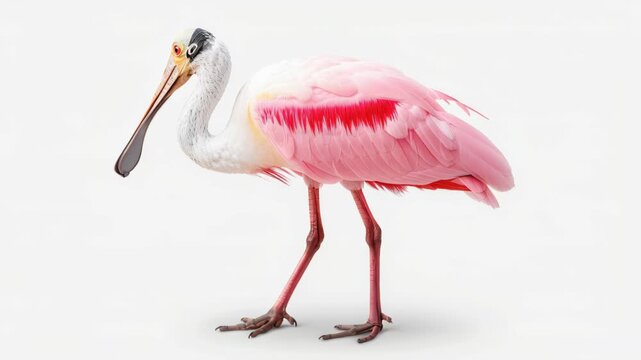 Roseate Spoonbill's Grace: This stunning roseate spoonbill, its plumage a soft symphony of pink and white, elegantly stands, its unique spoon-shaped bill adding to its exotic charm.