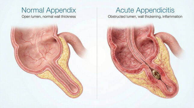 Normal Appendix vs Acute Appendicitis 3D Comparison