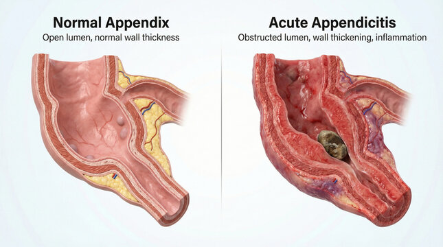 Acute Appendicitis Inflammation and Obstruction Medical Illustration
