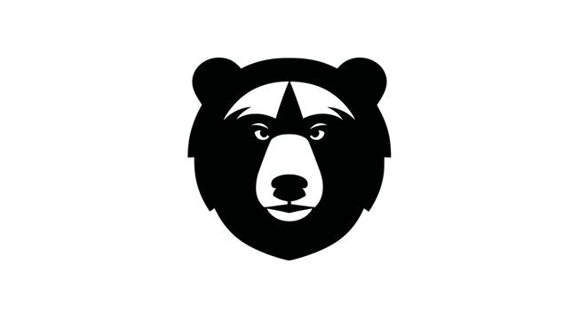A stylized black and white bear head, facing forward with a white snout and a white marking on its forehead