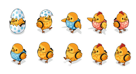 Fototapeta premium Collection of cute cartoon ducklings in various poses and colors