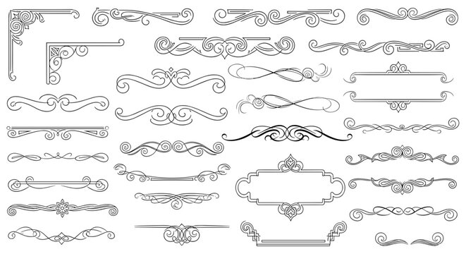 Collection of vintage decorative flourishes and ornamental borders