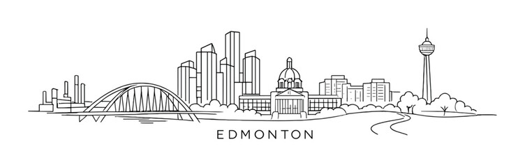 Naklejka premium Edmonton skyline with river bridge and legislature dome