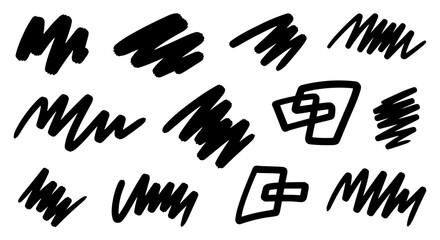 Obraz premium Collection of black abstract brush strokes and geometric shapes