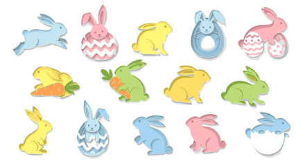 Obraz premium Collection of colorful cute bunny illustrations for spring or easter
