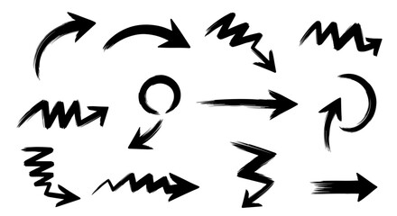 Collection of black arrow icons with various directions and styles