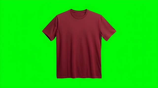 Blank red casual t-shirt on a vibrant green background providing an excellent mockup opportunity for custom designs, branding, or digital fashion presentation.