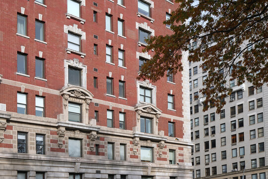 Manhattan red brick apartment building with stone trim, Central Park West
