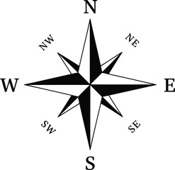 Fototapeta premium Black and White Compass Rose Icon with Cardinal and Intercardinal Directions for Navigation Design