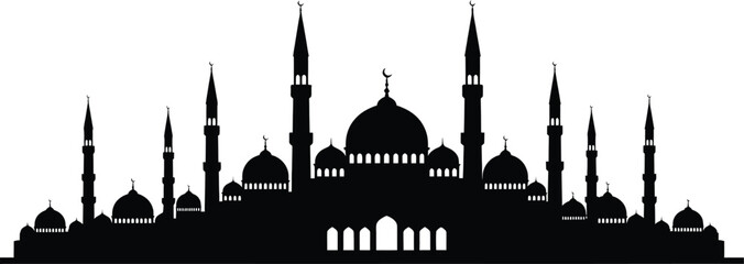 Mosque silhouette with minarets and domes © MDSAIFUL