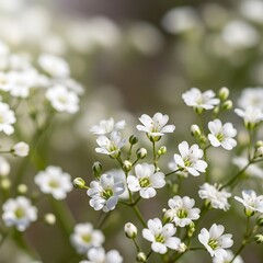 Fototapeta premium Clusters of small white blossoms illuminate a soft, diffused background