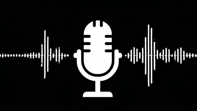 A minimalist image of a white microphone against a stark black backdrop, evoking concepts of broadcasting, communication, and creative expression. Ide