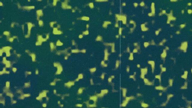 Dynamic dark green and lime green abstract speckled fluid blotches background.