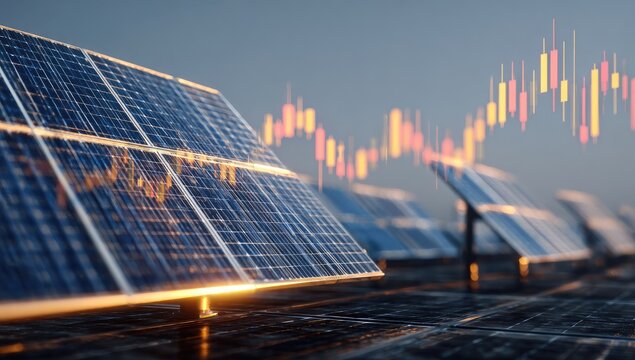 Solar Panel Energy Growth Financial Stock Market Chart.