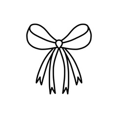 Doodle bow, outline decorative element, simple hand drawn silhouette