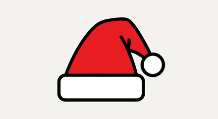 Simple Christmas Santa Hat Icon with Red and White Colors.
