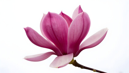 Fototapeta premium Close-up of a vibrant pink magnolia flower with delicate petals against a bright white background