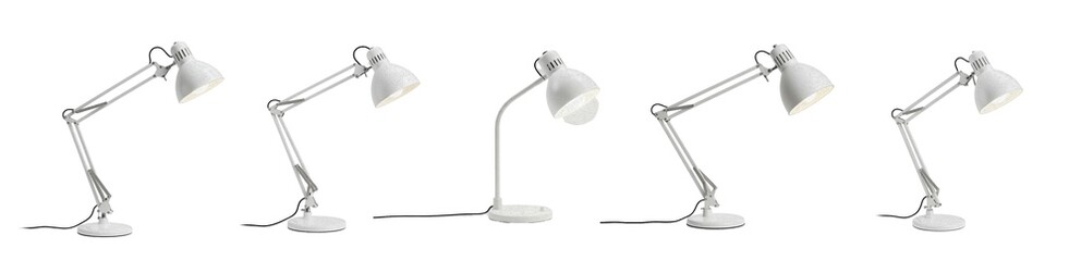 White swing arm desk lamp set, adjustable metal table lamps, professional architect work light,...
