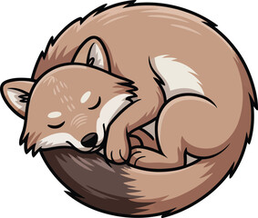 Obraz premium Coyote clipart sleeping curled fox mascot style clean line art