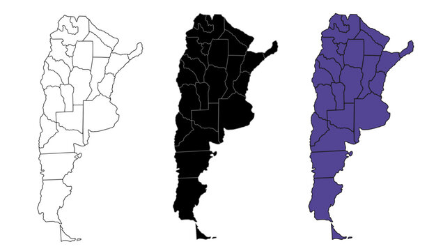 A set of vector maps of Argentina with prefecture boundaries in three styles