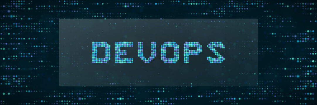 DevOps word in digital dot matrix style for cloud infrastructure and automation