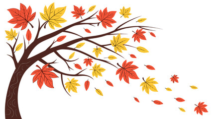 Obraz premium Autumn Tree Branch with Colorful Falling Leaves Vector