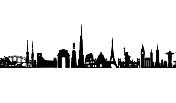 Panoramic world city skyline silhouette vector