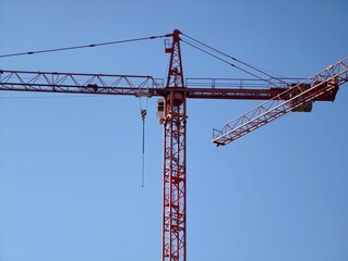 Elegant steel lattice of crane outlined sharply with clear blue backdrop renewing modern construction imagery