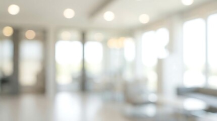 A soft, out-of-focus shot of a bright, minimalist modern interior, bathed in natural light, offering a clean, airy, and abstract background.