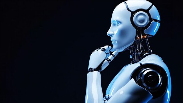 Human-like robot thinking out loud. Concept. 3D animation
