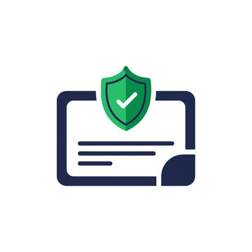 Secure digital document with checkmark shield icon for data protection, official compliance, legal agreements, and validated online privacy certification