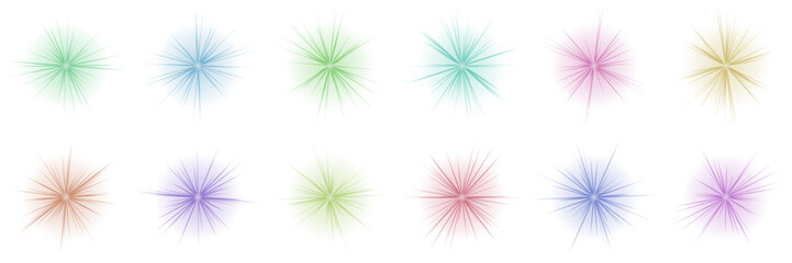 Obraz premium Set of Twelve Vibrant Chakra Energy Sparks and Spiritual Light Bursts for Holistic Wellness Designs