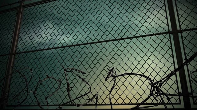 fence with barbed wire panning loop motion background