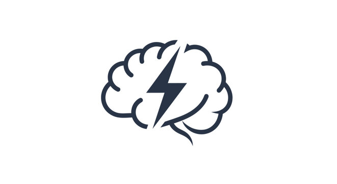 Brain with Lightning Bolt Illustration Design.