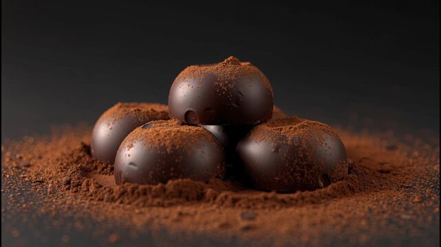 Dark chocolate truffle stack dusted with cocoa powder rich dessert confection evokes indulgence