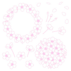 白地に繊細な線で描いた桜の花のフレームイラスト