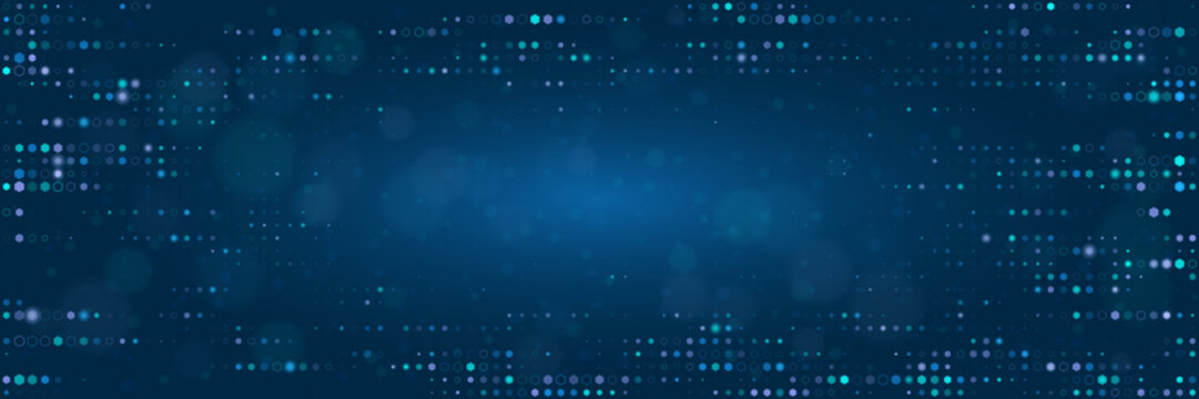 Abstract blue quantum computing data visualization background with glowing digital particles