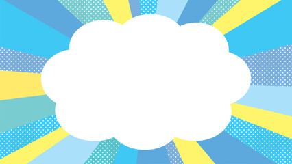 サンバーストとドット背景のもくもく雲フレーム/ブルー