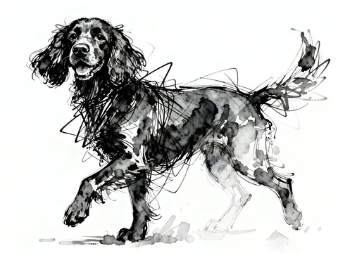 Minimalist abstract sketch Boykin Spaniel dog in pure white background