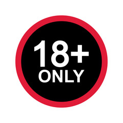Eighteen plus icon. Number 18 in black circle with red border isolated on white background. Age censor sign. Movie view, website visit, adult only or alcohol limit labels. Vector flat illustration