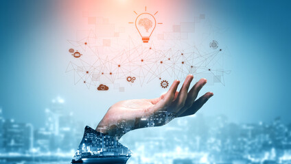 AI innovation with neural network and digital transformation. AI innovation drives automation,...