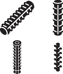 Industrial rebar icons for construction, steel reinforcement, and building materials © anowara