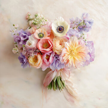 Pastel Floral Bouquet with Anemones and Dahlias Illustration