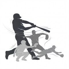 Baseball Players Hitting Pitching Catching Sliding Action Silhouette Sports.