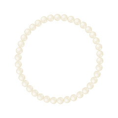 Fototapeta premium Round frame of pearls isolated on white background. Luxury pearlescent beads bracelet, choker or necklace. Beautiful jewelry element. Vector realistic illustration.