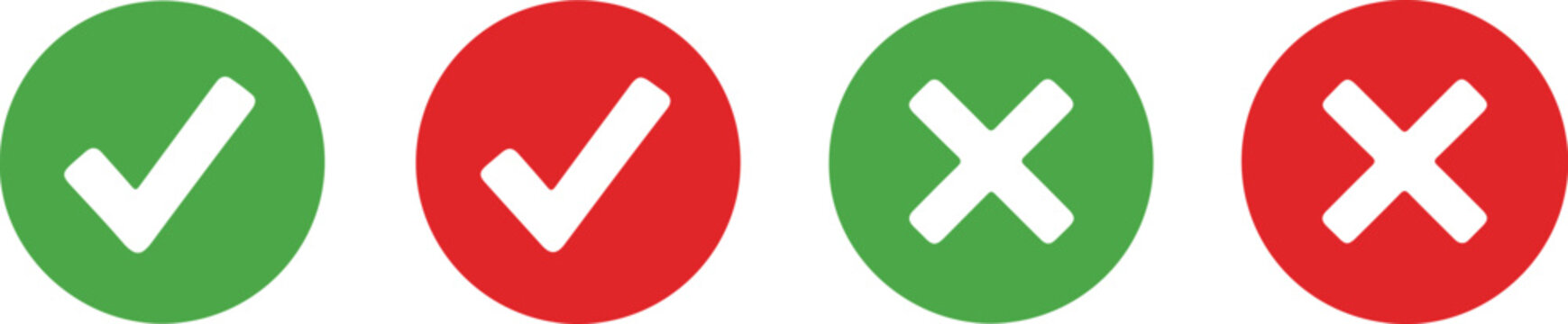Checkmark and Cross Icons for Approval and Rejection, Tick and X Symbol Set