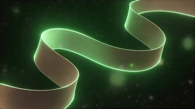 Abstract Wavy Ribbon with Glowing Green Edges Generative AI