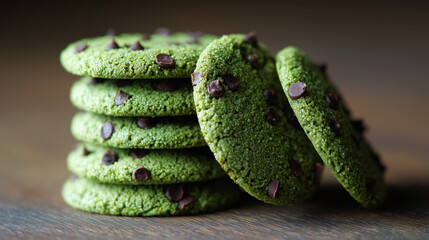 鮮やかな緑色の生地にチョコチップを贅沢に散りばめた厚焼きの抹茶クッキー