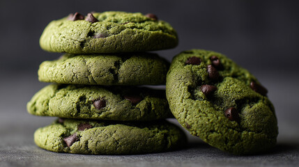 表面のゴツゴツとした質感が食欲をそそるチョコチップ入りの濃厚抹茶ソフトクッキー