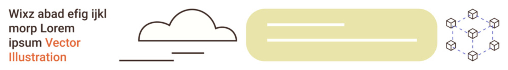 Cloud storage, networking, communication, digital technology, data visualization, abstract art. Minimal lines with a cloud, horizontal text box and dotted geometric pattern. Cloud storage